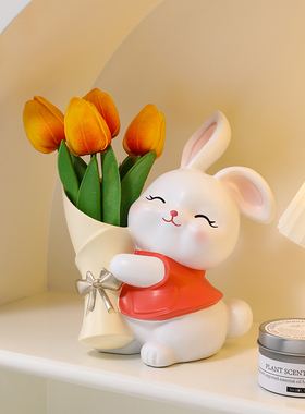 新年奶油风捧花新年兔子轻奢客z厅家居电视柜桌面高档装饰摆件乔