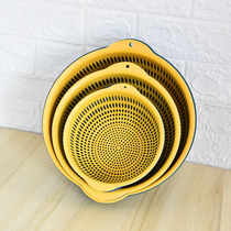 Plastic Kitchen Round Collision Color Double Layer Drain Basket Six Sets Washing Vegetable Basket Vegetable Fruit Washing Vegetable Basin Home Kitchen