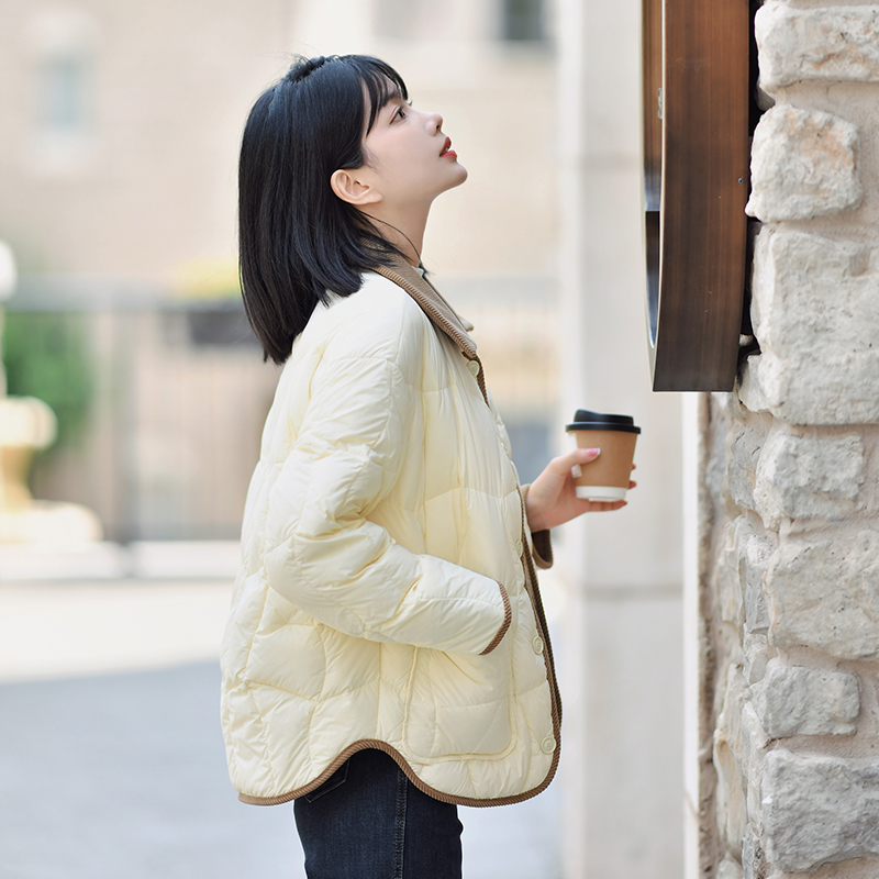 坦博尔爆款衬衫领饼干羽绒服女轻薄短款时尚流行翻领韩版百搭外套