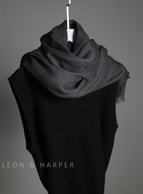 高冷夹花碳灰纯色棉柔斜纹超大无春秋冬柔软舒适简约中性复古围巾