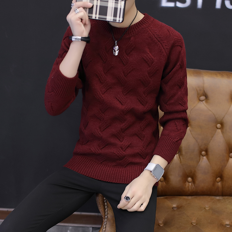 毛衣男白色针织衫套头修身圆领男士冬季毛线衣麻花打底衫加厚线衣,淘宝优惠券,粉丝福利购,淘宝优惠卷