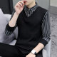 Fake two long -sleeved shirts collar sweater men's spring, autumn and winter Korean edition trend, velvet thickened warm needle knitting bottom shirt