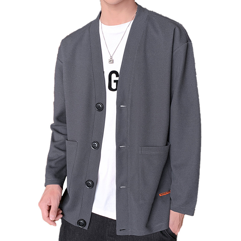 华夫格外套男春秋季2025新款潮牌单排扣开衫卫衣男士夏装上衣夹克 - 图3