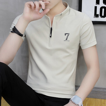 ເສື້ອຍືດຜູ້ຊາຍແຂນສັ້ນໃນລະດູຮ້ອນແບບເກົາຫຼີ ເສື້ອໂປໂລທີ່ມີທ່າອ່ຽງ slim half-sleeved stand-up collar shirt trendy zipper handsome T-shirt