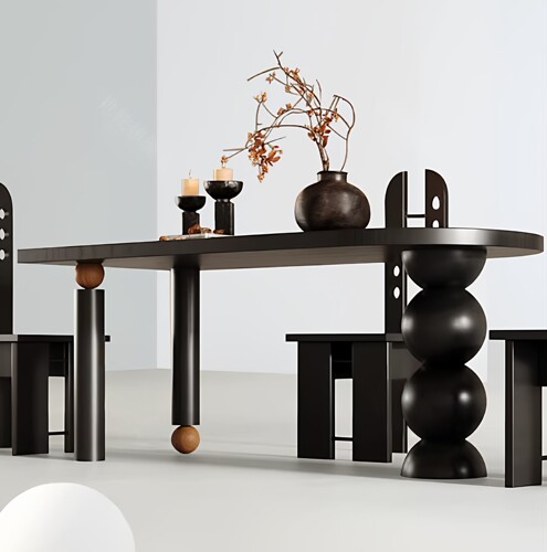 中古风设计师黑色实木餐桌现代简约长条桌小户型客厅工作台吃饭桌 - 图2