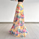 SWEETOWN Monet Flower Sea#Retro Oil Painting Printed Hip Long Skirt Niche Mesh Hot Girl Vacation Skirt