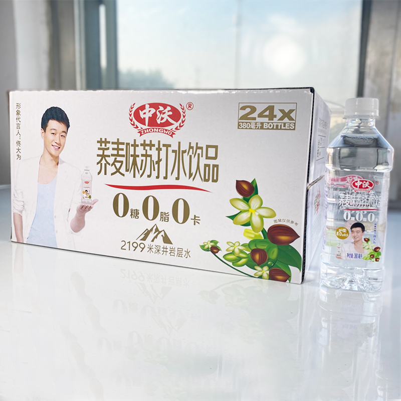 中沃苏打水饮品380ml*24瓶整箱荞麦味王屋岩泉无糖弱碱苏打水柠檬-图0