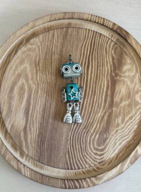 蒸汽朋克机器人手工diy木质金属招财款项链钥匙扣车挂吊坠饰品