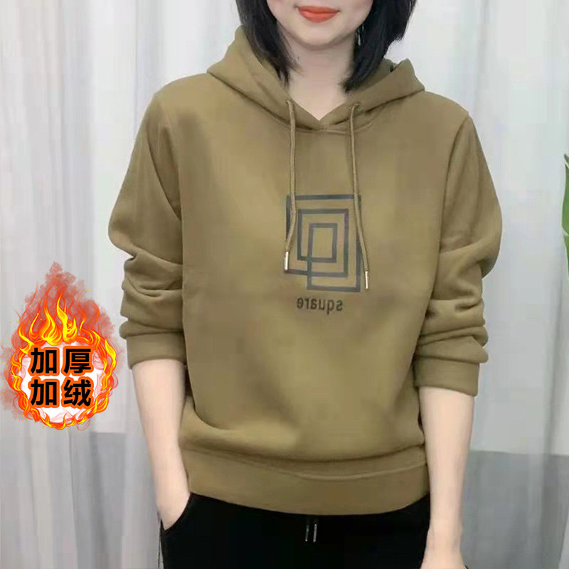 连帽2021秋冬新款加绒时尚洋气卫衣 依妮奴女装卫衣/绒衫