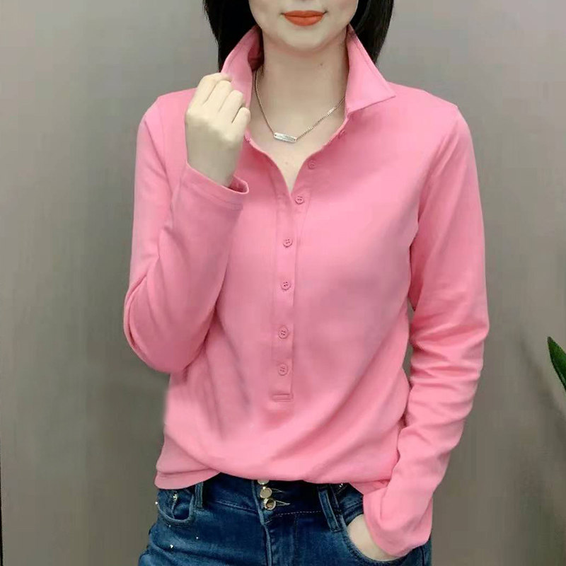 t恤2022春秋新款宽松polo领衬衫 依妮奴女装T恤