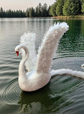 新羽毛白天鹅园林影视婚庆拍摄道具天鹅湖舞蹈装饰展翅情侣白天鹅