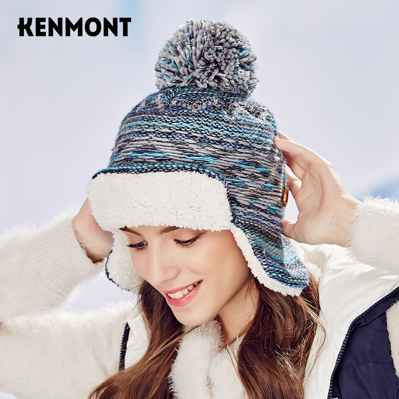 kenmont韩国潮帽子女冬天加厚加绒针织帽护耳帽雷锋帽毛线帽冬帽
