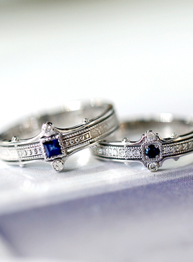 白金蓝宝石钻石哥特风戒指定制