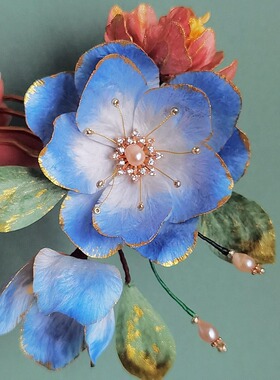 非遗手工绒花双色蚕丝牡丹发梳汉服配饰簪花插梳古风传统宫廷头饰