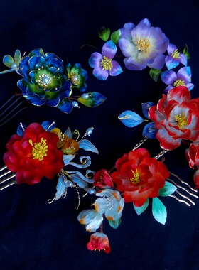 古风发饰手工非遗真丝绒花发簪汉服头饰配饰牡丹花簪子古装发钗