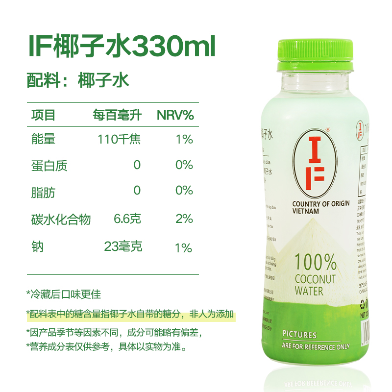 【6瓶】IF 100%椰子水橙汁荔枝汁葡萄汁添加NFC鲜榨果汁饮料饮品