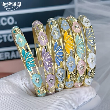 北京景泰蓝珐琅彩手镯女细小圈圆形铜掐丝珐琅彩时尚镀金复古百搭