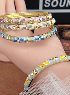 北京景泰蓝手镯女细圆形掐丝珐琅彩时尚镯子复古百搭风闺蜜送礼物