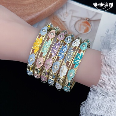 北京景泰蓝珐琅彩手镯女开口圆珐琅彩镯子时尚首饰复古百搭送闺蜜