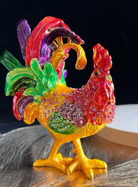 北京珐琅彩公鸡摆件首饰盒合金鸡鸣富贵吉祥如意招财母鸡装饰礼品