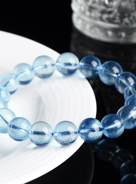 久雅水晶 天然海蓝宝散珠 圆珠 DIY手工饰品串珠 半成品 批发