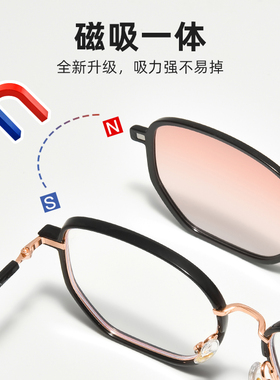 日本磁吸眼镜框女款近视墨镜一镜三用可配度数眼睛套镜夹片偏光太