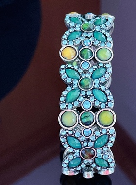 香草天空非常漂亮蓝绿色调满钻镶嵌弹性手镯【满百包邮独家孤品】