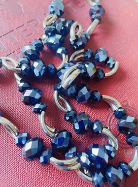 深蓝琉璃水晶珠质感长款毛衣链长链好搭配【满百包邮/欧美高品】