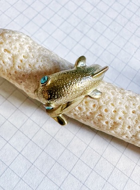 设计师品牌可爱蓝眼睛小海豚铜戒指7号戒圈【孤品独件满百包邮】