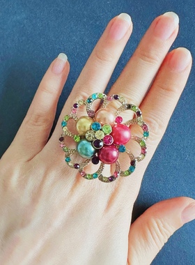 漂亮的五色太阳花镂空质感弹性圈戒指【设计师作品/满百包邮】