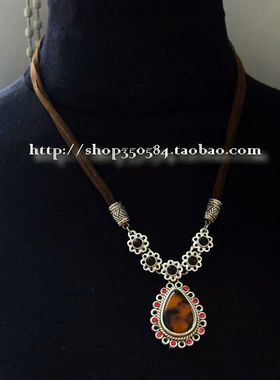 古典大方浮雕琥珀独家孤品牛皮绳