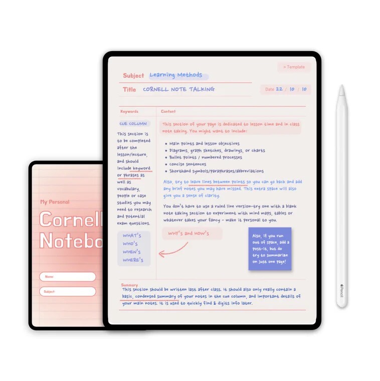 康奈尔笔记本蜜桃粉iPad电子笔记手帐本模板 - 图3