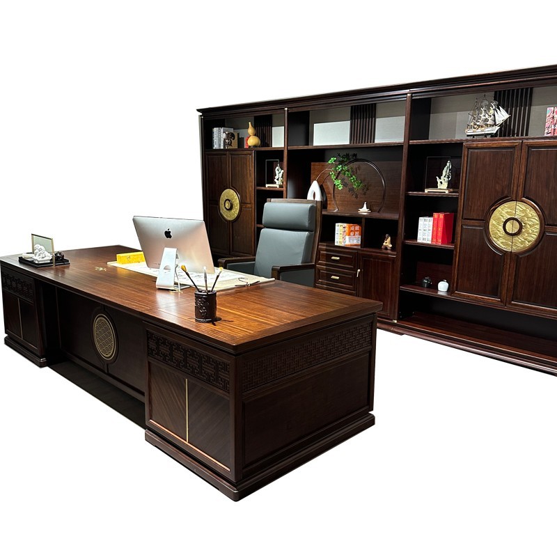 新中式实木老板桌乌金木办公桌椅高档大气董事长总裁室大班台定制 - 图3