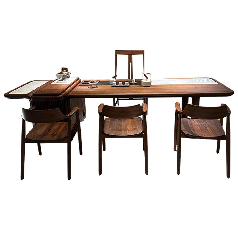 新中式实木茶桌椅组合高端轻奢北美黑胡桃木岩板茶台办公酒店家具,淘宝优惠券,粉丝福利购,淘宝优惠卷