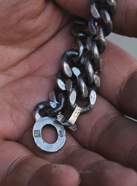 手工足银古巴手链潮酷机车