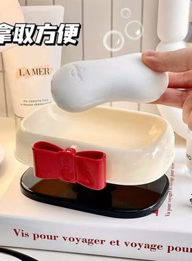 红色蝴蝶结奶油色肥皂盒浴室高脚创意沥水皂盒家居摆件肥皂收纳架