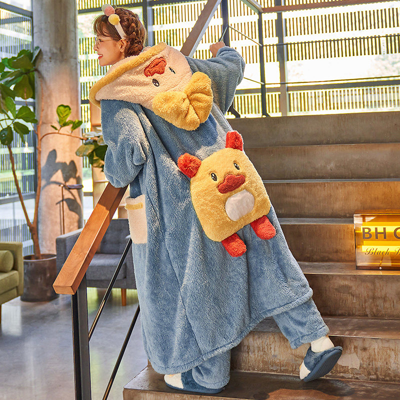 女秋冬珊瑚绒长款睡袍加厚长袖睡衣 睡尚美睡衣/家居服套装