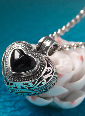 s925纯银泰银放相片爱心项链吊坠