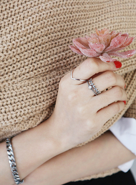 复古树叶双层桃心叠戴开口戒指