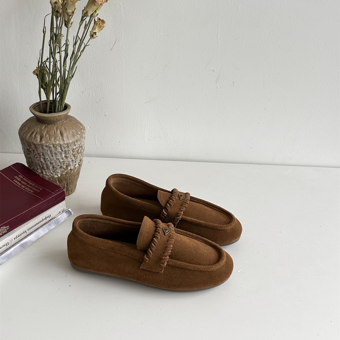 复古麂皮真牛皮乐福鞋女平底鞋百搭一脚蹬豆豆鞋休闲单鞋深口时尚,淘宝优惠券,粉丝福利购,淘宝优惠卷