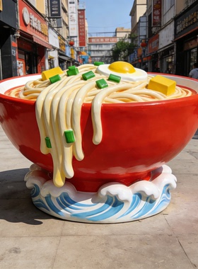 一碗面彩绘卡通玻璃钢雕塑面馆门口创意装饰大型艺术摆件定制源头