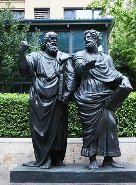 先哲的对话中外文化交流玻璃钢仿铜校园名人雕塑户外广场艺术摆件