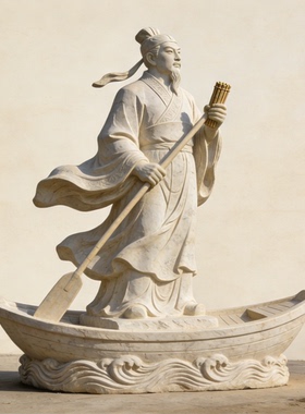 校园历史名人古代商圣范蠡汉白玉石雕雕像室内景区纪念馆大型装饰