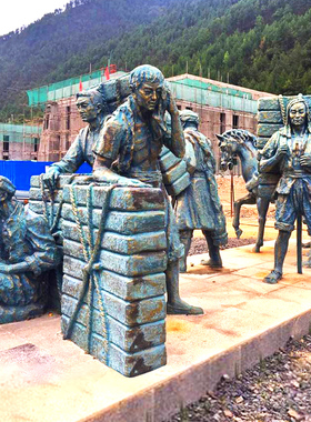 背茶人歇脚玻璃钢仿铜雕塑定制厂家大型铸铜园林景观不锈钢雕像