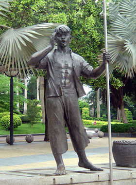 园林景区渔船一家三口户外艺术