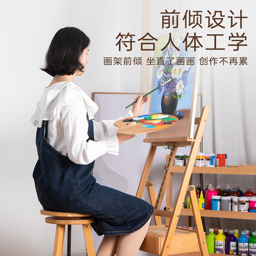 抽屉画架美术生专用画板素描写生画画4K木质实木儿童支架式木油画架子工具套装成人画可折叠榉木绘画展示架板 - 图0