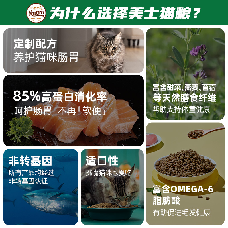 美士Nutro进口成猫三文鱼肉猫粮亮毛发腮调理肠胃全价营养专用5磅 - 图1