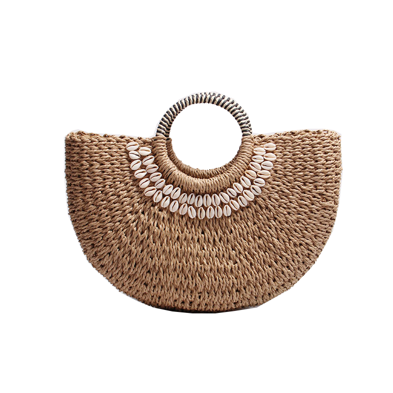 2023新款贝壳女法式手提手工草编包 吉耀女士包袋