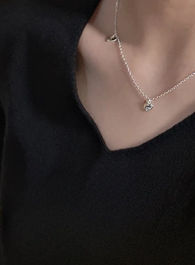 S925纯银韩版小众设计感爱心褶皱项链韩国风时尚简约时髦锁骨链