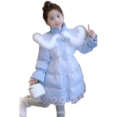 女童羽绒棉服公主保暖外套冬季洋气棉袄儿童冬装加厚中长款棉衣 - 图3